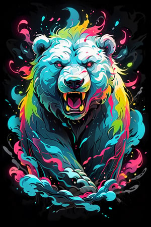 stamp vector for t-shirt, polar bear character, strong lines, lit neon palette, neo-traditional, badass, hipster, graffiti, underground, badass, noir