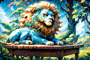 In the style of digital illustration, envision a lion man peacefully napping with his head resting on a table, inspired by the whimsical and surreal world of Salvador Dali, where reality intertwines with dreams, featuring vibrant colors and surreal elements to add a touch of magic to the scene.

300 DPI, HD, 8K, Best Perspective, Best Lighting, Best Composition, Good Posture, High Resolution, High Quality, 4K Render, Highly Denoised, Clear distinction between object and body parts, Masterpiece, Beautiful face, 
Beautiful body, smooth skin, glistening skin, highly detailed background, highly detailed clothes, 
highly detailed face, beautiful eyes, beautiful lips, cute, beautiful scenery, gorgeous, beautiful clothes, best lighting, cinematic , great colors, great lighting, masterpiece, Good body posture, proper posture, correct hands, 
correct fingers, right number of fingers, clear image, face expression should be good, clear face expression, correct face , correct face expression, better hand position, realistic hand position, realistic leg position, no leg deformed, 
perfect posture of legs, beautiful legs, perfectly shaped leg, leg position is perfect,
,2d game scene