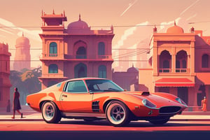 (by James Gilleard, (Andreas Rocha:1.15):1.05), cat, exotic car, Historic City of Ahmadabad, dynamic angle, (side view:1.2), retro artstyle, award-winning, minimalist, simple, wide landscape, high contrast, highly detailed, intricate,