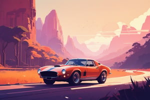(by James Gilleard, (Andreas Rocha:1.15):1.05), cat, exotic car, Manas National Park, dynamic angle, (side view:1.2), retro artstyle, award-winning, minimalist, simple, wide landscape, high contrast, highly detailed, intricate,