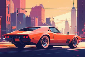 (by James Gilleard, (Andreas Rocha:1.15):1.05), cat, exotic car, new york, dynamic angle, (side view:1.2), retro artstyle, award-winning, minimalist, simple, wide landscape, high contrast, highly detailed, intricate,