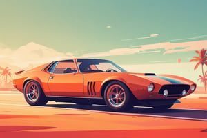 (by James Gilleard, (Andreas Rocha:1.15):1.05), cat, exotic car, Velha Goa, dynamic angle, (side view:1.2), retro artstyle, award-winning, minimalist, simple, wide landscape, high contrast, highly detailed, intricate,