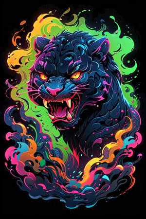 stamp vector for t-shirt, panther character, strong lines, lit neon palette, neo-traditional, badass, hipster, graffiti, underground, badass, noir