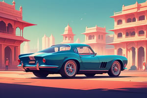 (by James Gilleard, (Andreas Rocha:1.15):1.05), cat, exotic car, Historic City of Ahmadabad, dynamic angle, (side view:1.2), retro artstyle, award-winning, minimalist, simple, wide landscape, high contrast, highly detailed, intricate,