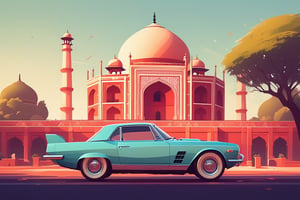 (by James Gilleard, (Andreas Rocha:1.15):1.05), cat, exotic car, Humayun’s Tomb, (side view:1.2), retro artstyle, award-winning, minimalist, simple, wide landscape, high contrast, highly detailed, intricate,