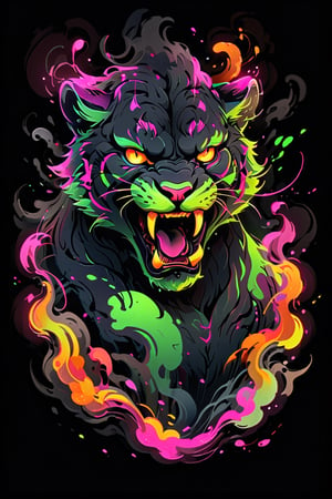 stamp vector for t-shirt, Cougar character, strong lines, lit neon palette, neo-traditional, badass, hipster, graffiti, underground, badass, noir