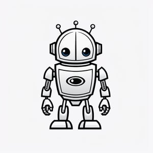 (black and white, robot, logo design, simple color background), (best quality, 4k, 8k, highres, masterpiece:1.2), ultra-detailed, pen and ink drawing, sharp contrast, vintage, retro, scanned texture, precise linework, classic, crisp details, elegant composition, highly-detailed feathers, expressive eyes, dynamic pose, pure simplicity, limited color palette, pop art, eye-catching design, distinct visual identity, iconic symbolism, timeless aesthetic, bold lines, striking visual impact, memorable silhouette