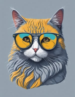 Leonardo Style, illustration, animal focus, no humans, cat, whiskers, simple background, sunglasses, animal, tinted eyewear, grey background