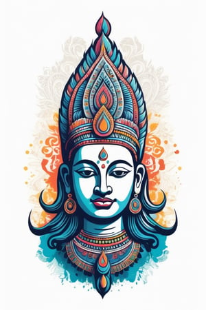 Vintage tshirt print design (on a white background:1.2), Retro Silhouette drawing of a indian shiv idol from the front, with colors ink pop art blackground,delicate,filigram,centered,intricate details,high resolution,4k, illustration style,Leonardo Style