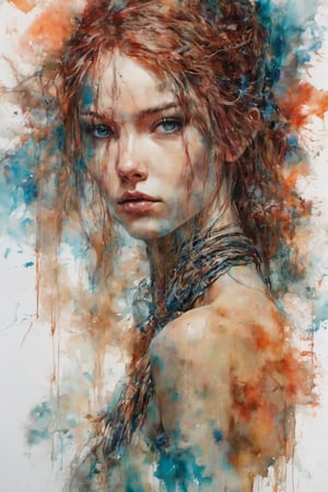 nsfw, nude, 21yo naked girl, bondage harness, strong warrior princess, centered, key visual, intricate, highly detailed, breathtaking beauty, precise lineart, vibrant, comprehensive cinematic, Carne Griffiths, Conrad Roset, (the most beautiful portrait in the world:1.5)