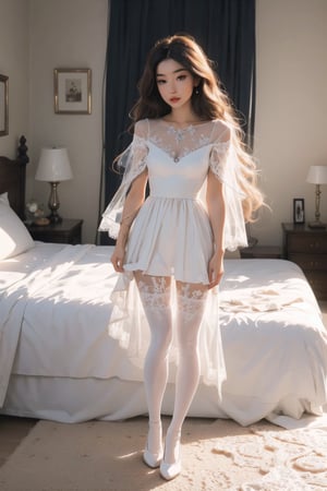 nsfw, nude, 21yo naked girl, professional photo, masterpiece, photorealistic, hyper-detailed, realistic, ultra-high resolution, correct anatomy, highest quality

see-through clothes, small feet, 1 girl, in a bedroom, detailed face, ,fantasy_world, masterpiece,  windy, lace dress, white stockings, mary jane shoes, glasses, stand up,High detailed ,SAM YANG
