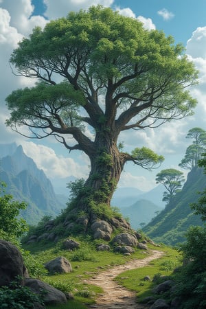 beautiful landscape of big tree in idr_rupiah style