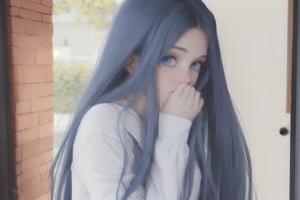 Blue eyes, long hair, shy