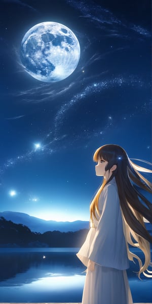 Positiv prompt:
"A graceful and beautiful anime girl, with long and lustrous hair, standing alone outside at night and gazing up at the clear and starry sky, the moonlight sparkling in her hair, the wind gently blowing through her hair, a calm and peaceful atmosphere, a stunningly gorgeous scene, 8K, photorealistic and highly sophisticated details