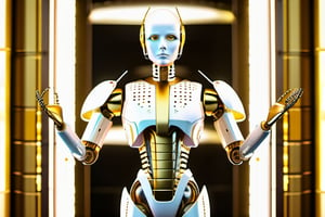 a pfull body portrait of an intricate detailed gold and white AGI futuristic robot inspired by H.R Giger, 1980s Synthwave and White and gold Aesthetics
AR1.6 | Alchemy: Photography | PMV3