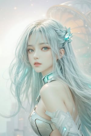 (masterpiece:1.2, best quality:1.2, beautiful, high quality, highres:1.1, aesthetic), detailed, extremely detailed, ambient soft lighting, perfect eyes, perfect face, 1girl, long hair, hair ornament, normal breasts, aqua cybernetic, aqua cybernetic_enhancements, aqua cybernetic armor, armor shoulder, looking at the viewer, above view, top view, slim body, cities with galaxies back ground, action pose, full_body, action pose,