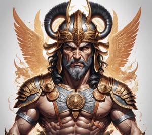 4k detail, god ares, full view wide angle view, (centered on a white background), T-shirt design illustration, photo r3al, T-shirt design illustration, on a white background, more detail XL, 