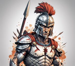 anime, spartan warrior, full view ultra wide angle view, (centered on a white background), T-shirt design illustration, photo r3al, T-shirt design illustration, on a white background, more detail XL, 