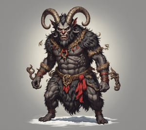 christmas krampus, full body view wide angle view, (centered on a white background), T-shirt design illustration, photo r3al, T-shirt design illustration, on a white background, more detail XL, Leonardo style 