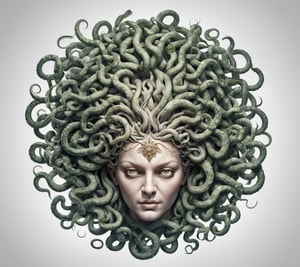 4k detail, medusa, full view wide angle view, (centered on a white background), T-shirt design illustration, photo r3al, T-shirt design illustration, on a white background, more detail XL, 