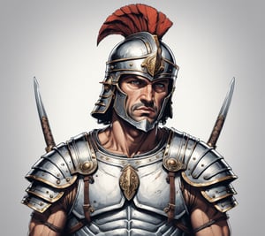 anime, roman warrior, full view ultra wide angle view, (centered on a white background), T-shirt design illustration, photo r3al, T-shirt design illustration, on a white background, more detail XL, 