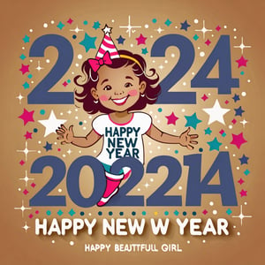 typography "2024 happy new year" on a beautiful girl