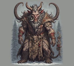 christmas krampus, full body view wide angle view, (centered on a white background), T-shirt design illustration, photo r3al, T-shirt design illustration, on a white background, more detail XL, Leonardo style 
