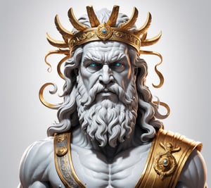 4k detail, god zeus, full view wide angle view, (centered on a white background), T-shirt design illustration, photo r3al, T-shirt design illustration, on a white background, more detail XL, 