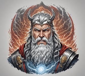 santa is Thor god of thunder, full view wide angle view, (centered on a white background), T-shirt design illustration, photo r3al, T-shirt design illustration, on a white background, more detail XL, Leonardo style 