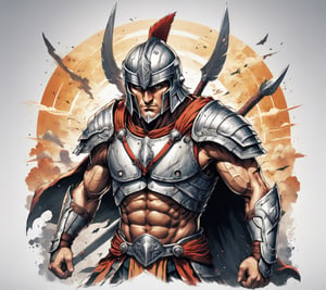 anime, spartan warrior, full view wide angle view, (centered on a white background), T-shirt design illustration, photo r3al, T-shirt design illustration, on a white background, more detail XL, 