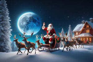 (((masterpiece))), (((Santa Claus Waving Goodbye To 2023 while flying away in his sleigh pulled by 10 reindeer into the star cast night))), it is a beautiful night with comets in the sky and colorful stars twinkling in the background, complex 3d render, intricate reflections, ultra-detailed, HDR, Hyperrealism, Panasonic Lumix s pro 50mm, 8K, octane rendering, raytracing, (((professional photography))), high definition, photorealism, hyper-realistic, bokeh, depth of field, dynamically backlit, studio, vibrant details, ((professional Color grading)), photorealistic , monster,,,monsterdiversity"