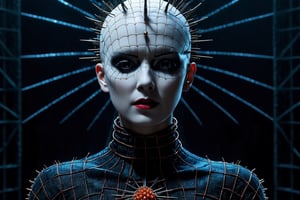 (((masterpiece))), (((style:hellraiser movie))), ((her face looks like pinhead from hellraiser movie)), horror she as (c1bo:1.1),geometric patterns,red (fish roe half face:1.45), elegance, cyborg,Architectural Digest Fashion Feature, strong makeup urban skyline backdrop, (liquid illumination:1.2), (synthetic transparent:1.1), transculent brain, full body, walking, (detailed face:1.05),, complex 3d render, intricate reflections, ultra-detailed, HDR, Hyperrealism, sharp focus, Panasonic Lumix s pro 50mm, 8K, octane rendering, raytracing, (((professional photography))), high definition, photorealism, hyper-realistic, bokeh, depth of field, dynamically backlit, sharp edges, studio, vibrant details, ((professional Color grading)), photorealistic ,detailmaster2,photorealistic,mimico,skirtlift,Sitting blowjob,deepthroat / cum / hands on another's head / pov hands / head grab,blowjob,1boy