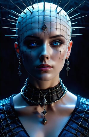(((masterpiece))), (((style:hellraiser movie))), ((background:chains hanging from the ceiling)), ((her face looks like pinhead from hellraiser movie)), horror she as (c1bo:1.1),geometric patterns,red (fish roe half face:1.45), elegance, cyborg,Architectural Digest Fashion Feature, strong makeup urban skyline backdrop, (((liquid illumination:1.2))), (synthetic transparent:1.1), transculent brain, full body, walking, (detailed face:1.05), ((iridescent blue eyes)), (facing the camera), complex 3d render, intricate reflections, ultra-detailed, HDR, Hyperrealism, sharp focus, Panasonic Lumix s pro 50mm, 8K, octane rendering, raytracing, (((professional photography))), high definition, photorealism, hyper-realistic, bokeh, depth of field, dynamically backlit, sharp edges, studio, vibrant details, ((professional Color grading)), photorealistic ,detailmaster2,photorealistic,mimico,skirtlift,Sitting blowjob,deepthroat / cum / hands on another's head / pov hands / head grab,blowjob,1boy