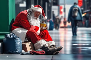 (((masterpiece))), (((extremely depressing scene of homeless santa claus sleeping on the sidewalk of los angelos))), (HIS SANTA SUIT IS DIRTY), (depressing scene of HOMELESS SANTA CLAUS digging into the trash cans looking for food), (it is a gothic scene of despair),  complex 3d render, intricate reflections, ultra-detailed, HDR, Hyperrealism, Panasonic Lumix s pro 50mm, 8K, octane rendering, raytracing, (((professional photography))), high definition, photorealism, hyper-realistic, bokeh, depth of field, dynamically backlit, studio, vibrant details, ((professional Color grading)), photorealistic , monster,,,monsterdiversity",darkart,DonMn1ghtm4reXL