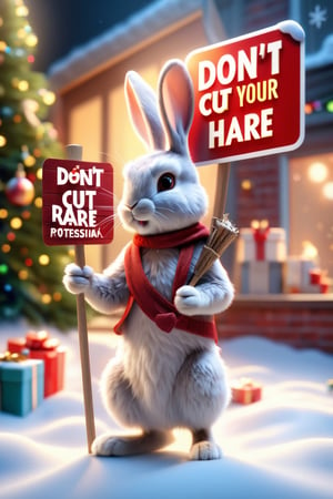 (((masterpiece))), ((Angry rabbit)), (((holding a sign with the text: "Dont cut your hare"))), ((background:rabbits protesting with signs)), (((the rabbit has a small penis hanging out))), complex 3d render, intricate reflections, ultra-detailed, HDR, Hyperrealism, Panasonic Lumix s pro 50mm, 8K, octane rendering, raytracing, (((professional photography))), high definition, photorealism, hyper-realistic, bokeh, depth of field, dynamically backlit,  studio, vibrant details, ((professional Color grading)), photorealistic ,detailmaster2,photorealistic, sharp edges,  sharp focus ,christmas,happy_christmas_background,aw0k euphoric style,Text