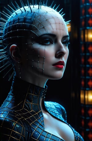 (((masterpiece))), (((style:hellraiser movie))), ((her face looks like pinhead from hellraiser movie)), horror she as (c1bo:1.1),geometric patterns,red (fish roe half face:1.45), elegance, cyborg,Architectural Digest Fashion Feature, strong makeup urban skyline backdrop, (liquid illumination:1.2), (synthetic transparent:1.1), transculent brain, full body, walking, (detailed face:1.05),, complex 3d render, intricate reflections, ultra-detailed, HDR, Hyperrealism, sharp focus, Panasonic Lumix s pro 50mm, 8K, octane rendering, raytracing, (((professional photography))), high definition, photorealism, hyper-realistic, bokeh, depth of field, dynamically backlit, sharp edges, studio, vibrant details, ((professional Color grading)), photorealistic ,detailmaster2,photorealistic,mimico,skirtlift,Sitting blowjob,deepthroat / cum / hands on another's head / pov hands / head grab,blowjob,1boy