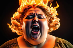(((masterpiece))), ((very fat woman with her head on fire and huge flames are shooting from her head while she is screaming in pain)), complex 3d render, intricate reflections, ultra-detailed, HDR, Hyperrealism, Panasonic Lumix s pro 50mm, 8K, octane rendering, raytracing, (((professional photography))), high definition, photorealism, hyper-realistic, bokeh, depth of field, dynamically backlit, studio, vibrant details, ((professional Color grading)), photorealistic ,aw0k euphoric style,more detail XL