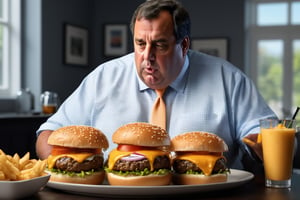 (((masterpiece))), ((Chris Christie stuffing his face with cheeseburgers))), ((chris christie eating a plate full of cheeseburgers)), complex 3d render, intricate reflections, ultra-detailed, HDR, Hyperrealism, sharp focus, Panasonic Lumix s pro 50mm, 8K, octane rendering, raytracing, (((professional photography))), high definition, photorealism, hyper-realistic, bokeh, depth of field, dynamically backlit, sharp edges, studio, vibrant details, ((professional Color grading)), photorealistic ,detailmaster2,photorealistic,mimico