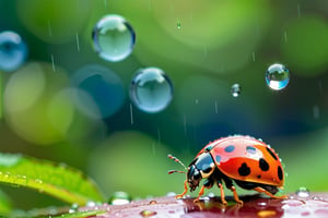 (((masterpiece))), (((Raindrops still photography))), (((raindrops still action photography))), ((capture the intricate raindrop falling from the sky with the reflection of the forest inside the raindrops)), background:beautiful bright green forest, ((BLUE ladybug)), (Yellow Ladybug), (close up shot), Miki Asai Macro photography, trending on artstation, sharp focus, studio photo, intricate details, highly detailed,))), complex 3d render, intricate reflections, ultra-detailed, HDR, Hyperrealism, Panasonic Lumix s pro 50mm, 8K, octane rendering, raytracing, (((professional photography))), high definition, photorealism, hyper-realistic, bokeh, depth of field, dynamically backlit, studio, vibrant details, ((professional Color grading)), photorealistic ,aw0k euphoric style,more detail XL