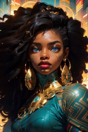 An african man, detailed and stylized portraits, close - up, dark cyan and light bronze, bryan hitch, afro - caribbean influence, black African king with long hair illustration, in the style of bold and colorful compositions, kind facial expression, symmetrical balance, highly detailed illustrations,blue eyes,ASU1,raidenshogundef,High detailed 