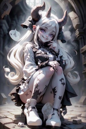 masterpiece, best quality, a goth horned demon smiling, (white mary janes),