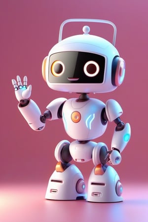 3d, cute, kawaii, anime, a little robot happy and waving, smiling


