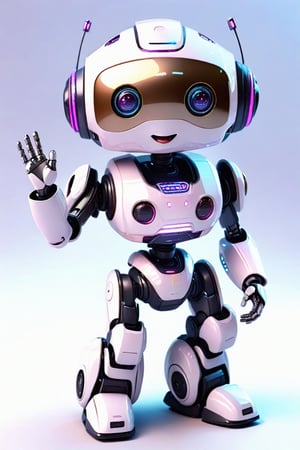 3d, cute, kawaii, anime, a little cyberpunk robot happy smiling and waving