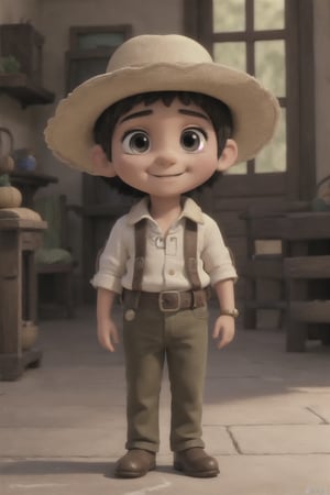 masterpiece, best quality, detailed face, detailed eyes, a small boy smiling, mexican costume, (full body), [[[hat]]]