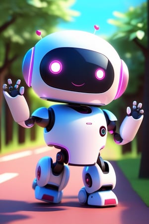 3d, cute, kawaii, anime, a little robot happy and waving, smiling


