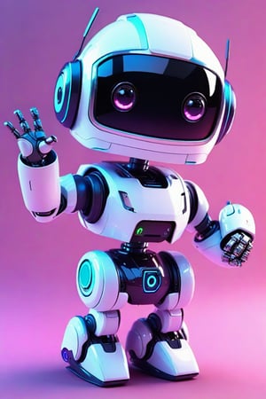 3d, cute, kawaii, anime, a little cyberpunk robot happy smiling and waving
