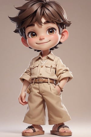 masterpiece, best quality, detailed face, detailed eyes, (chibi), a boy smiling, beige pants, beige shirt, sarape, sandals, 