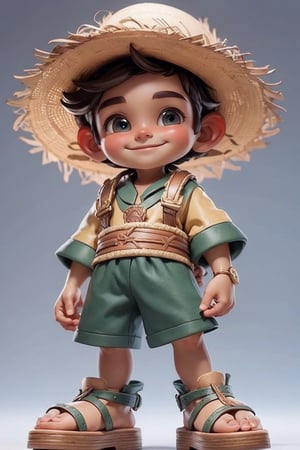 masterpiece, best quality, detailed face, detailed eyes, a boy smiling, Mexican indigenous suit, sandals, ((full body)), 