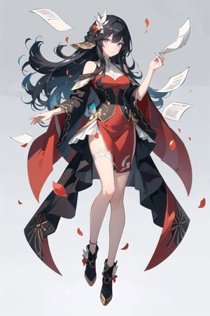 long hair, beautiful detailed eyes, beautiful detailed hair, petals,(((flowing))), (((((full body))))),1girl,((paper-cut)),red,(beautiful detailed eyes),floating_hai