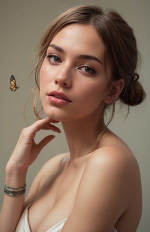 1girl,feature article or story,(RAW photo, best quality),(realistic, photo-realistic:1.3),(extremely delicate and beautiful:1.1),Amazing,finely detail,masterpiece,ultra-detailed,highres,best illustration,intricate,(extremely intricate:1.2),(exquisitely detailed skin),perfect anatomy,(coolcolor:1.4),sharp focus,volumetric fog,8k UHD,DSLR,high quality,( film grain:1.2), (butterfly on hand:1.2)
